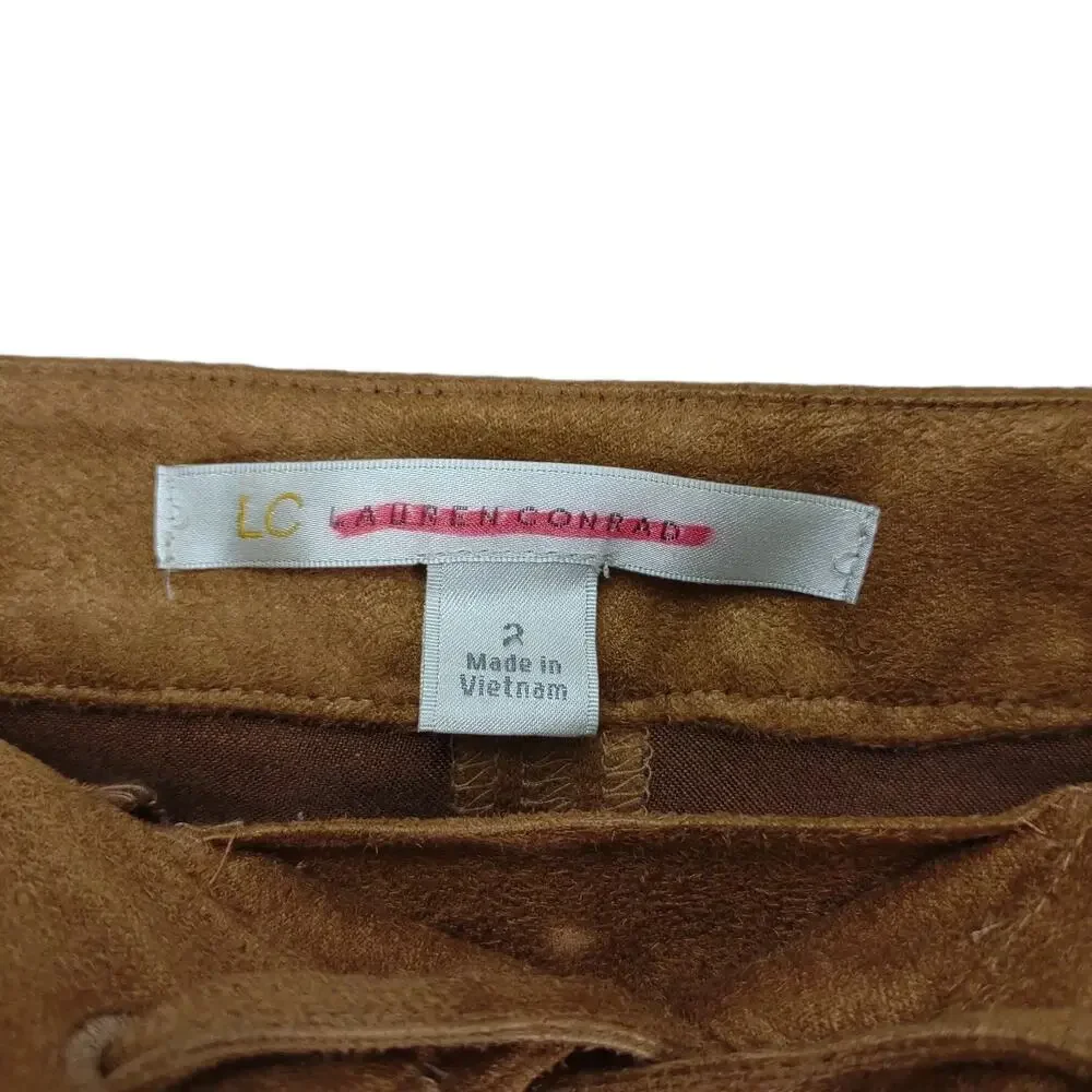 Lauren Conrad Sz‎ 2 Lace-Up Tie Front Tan Faux Suede Mini Skirt Pockets Peasant